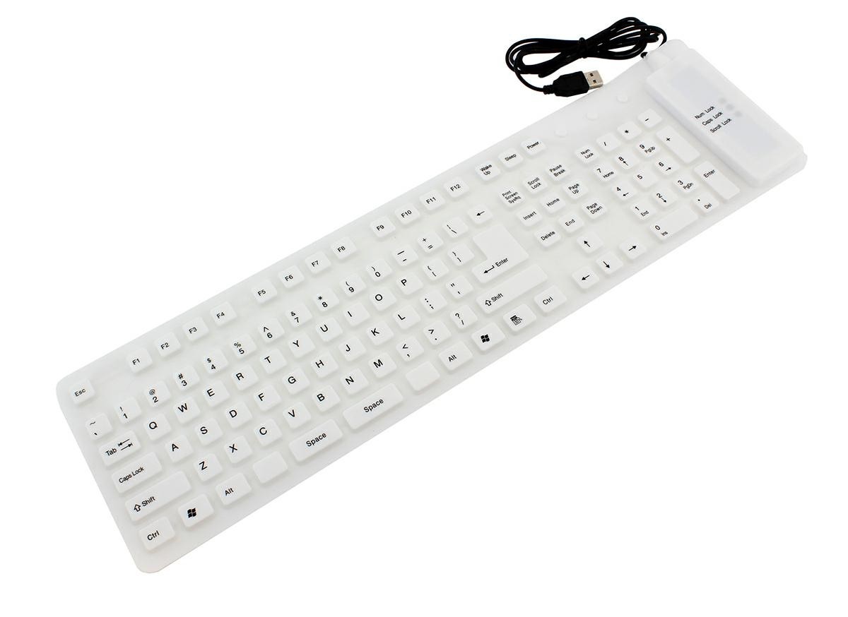 Tastura flexibila silicon, rezistenta apa, intrare USB, 13,5 x 49 x 1cm, alb - imagine 3